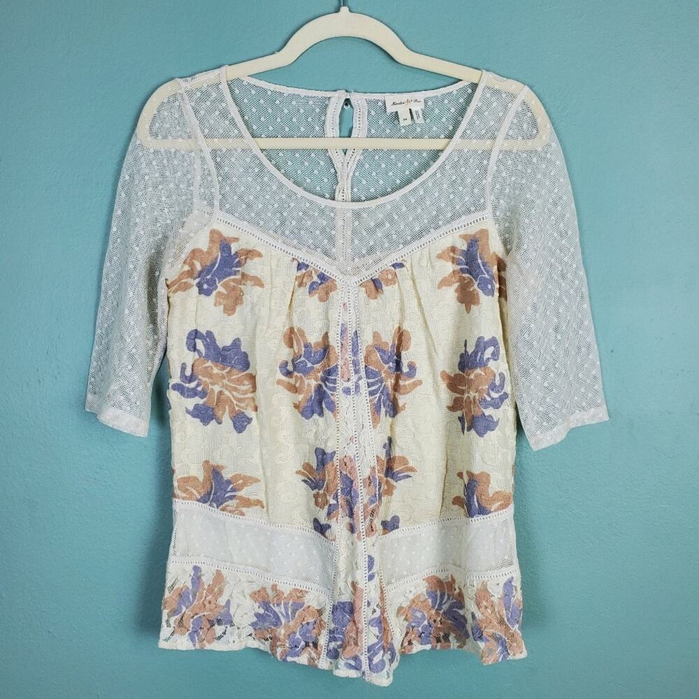 Anthropologie Meadow Rue Floral Lace Scoop Neck Boho Feminine Blouse Size XS